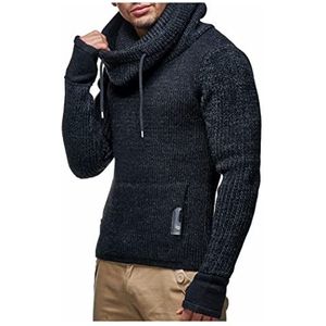 Leif Nelson Gebreide trui voor heren met kraag; hoogwaardige wintertrui in regular fit; ideaal voor casual looks; verkrijgbaar in verschillende maten en kleuren, zwart, L