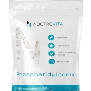 Fosfatidylserine 100 mg - 180 capsules - Cortisol Blocker | bij stress, concentratie, geheugen | hoge dosering, veganistische Phosphatidylserine uit soja | zonder GGO's | Nootrovita