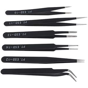 OriGlam 6-delige precisie-pincet, niet-magnetisch, gebogen, antistatisch roestvrij staal, voor sieraden, ambacht, elektronica