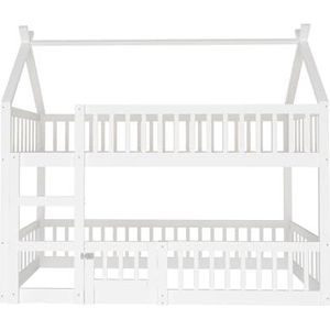 Idemon Kinderstapelbed 90 x 200, kinderfamiliebed, stapelbed met trap, loft design, massief houten stapelbed frame (wit)