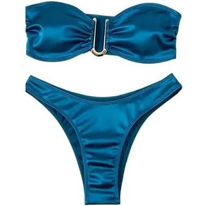 Tweedelige dames sexy rugloze bikiniset, schattig dameszwempak, driehoekige badkleding for strand en vakantie(Color:Blue,Size:M)