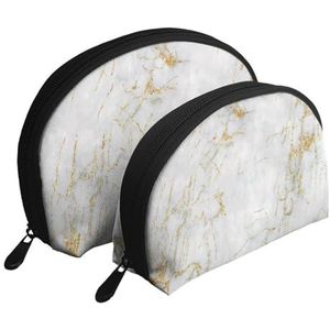 Make-uptas, cosmetische reistas 2 stuks draagbare clutch zakje set zakje organizer goud wit marmer, zoals afgebeeld, Eén maat