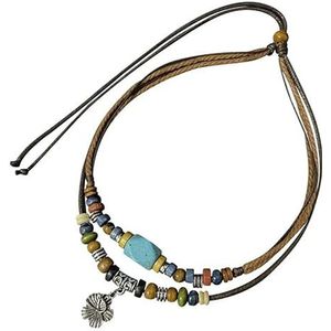 OLACD Hanger Ketting Turquoise Gelaagde Retro Ketting Tribal Nep Gevlochten Ketting, Zink