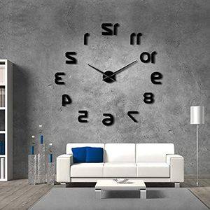 Diy Wandklok Zwarte Grote Wandklok Modern Design Omgekeerde Nummers Frameloze Muur Horloge Spiegel Effect Grote Naald Omgekeerde Klok Keuken Slaapkamer Kantoor Home Decor Gift