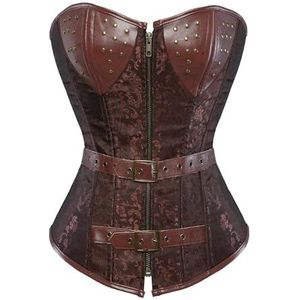 LNNXSZ Korsettop voor vrouwen, bruin, steampunk-korset voor vrouwen, vintage lederen korsetten bustiers, piraat korset tops taille trainer grote maat S-6XL bustier top, 8107Bruin, 6XL