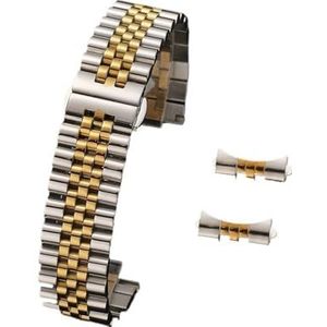 INEOUT 16/18/20/22 mm compatibel met Jubilee massief roestvrijstalen horlogeband compatibel met Rolex 12/13/14/17/19 mm platte gebogen eindband armband vervanging (Color : Silver-Gold, Size : 22mm)