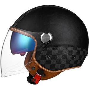 Open Face Motorhelm, 3/4 Retro Klassieke Bromfiets Helm met Vizier voor Volwassenen Vrouwen Mannen, Jeugd Vrouwen Half face ATV Helm voor Fiets Bromfiets Cruiser 07,XL