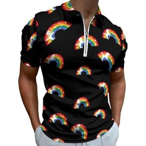 Regenboog Eenhoorn Half Zip-up Polo Shirts Voor Mannen Slim Fit Korte Mouw T-shirt Sneldrogende Golf Tops Tees 2XS