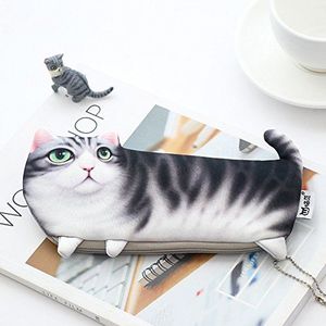 POWERTOOL Kitten Kat Etui, 3D Leuke Kat Etui Make-up Cosmetische Tas Clutch Bag Draagbare Sleutel Portemonnee (Grijs)