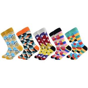 YIJIANUO 5 paar nieuwigheid heren katoen kleurrijk patroon grappige mode gelukkige crew jurk sokken, 5 paar-07, EU(40-46)