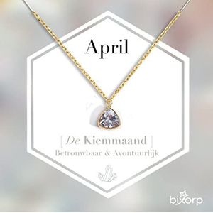 Bixorp Gems Geboortesteen Ketting April - Diamant - Zirkona Hanger aan Goudkleurige Ketting - 45 + 5cm - Cadeau voor vrouwen