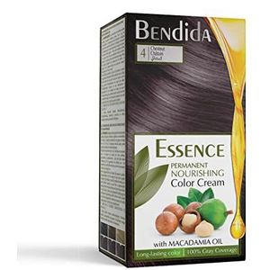 Bendida Permanente Haarkleuring 120 ml met Macadamia-olie en 6% ontwikkelaar | 100% grijsdekking & langdurige glans | Set met pre-color serum, kleurcrème & fixatieconditioner (4 kastanjebruin)