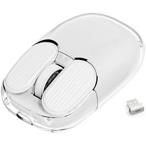 MAMBASNAKE draadloze muis, 2.4 GHz met mini-ontvanger, schattige stille draadloze muis, transparante behuizing, 7 RGB-lampen, 1600DPI tracking, draagbare 400 mAh oplaadbare geruisloze muizen (wit)