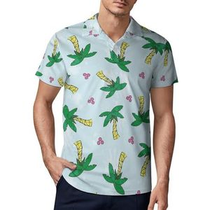 Golfpoloshirt voor heren, palmboom en kokosnootpatroon, slim fit, korte mouwen, casual print, tops, 2XL