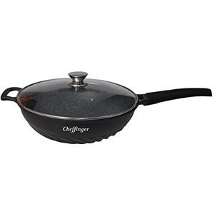 Cheffinger Pannenset Ø 32 cm »WOK Wokpan pan pan met glazen deksel inductie CF-DW32«