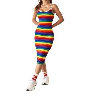 jurken voor dames Cami bodycon-jurk met regenboog gestreepte print(Size:L)
