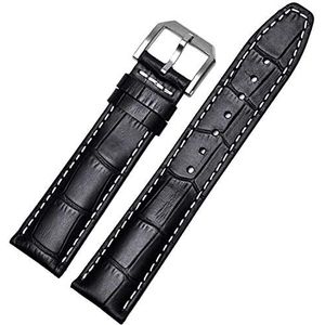 De kijkbands van mannen Italiaans kalfsleer horlogebandbeslag vouwgesp heren 20 22 mm (Color : Black White Silver_22mm with Clasp)