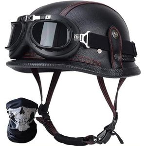 Vintage Duitse Motorfiets Halve Helmen Halve Schaal Helm met DOT/ECE, Jet Helm Retro, Chopper Helm, Retro Motorhelm, Scooter Helm, Open Helm, met Zonnebril, Snelsluiting J,XXL=63-64cm