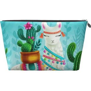 PYCAHENK Alpaca Gedrukt Lederen Reizen Toiletry Bag Travel Organizer Tas met Rits Draagbare Toilettas, Zilver, Eén maat