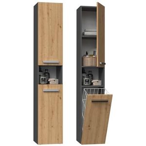 ADGO Hoge kast NEL III Boekenkast met zuil, wasmand, badkamerkast, ruimtebesparende kast, dressoir, kast
