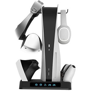 Xifor Verticale standaard voor PS5/PSVR2 Dual Controller laadstation met koelventilator, beugel voor PS5 PSVR2 Headset VR2 accessoires