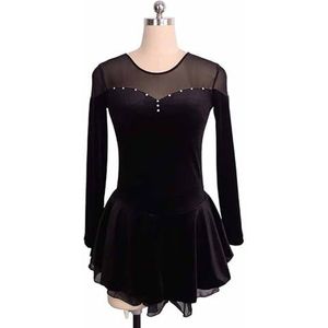UPPJPBSW Kunstrijpak Voor Meisjes En Vrouwen Met Lange Mouwen, Wedstrijdpak, Schaatskleding, Ijsshowjurk,zwart,S