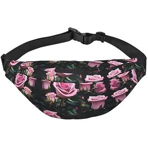 Waterdichte polyester heuptas met - lichtgewicht en duurzame crossbody-tas voor mannen en vrouwen plant bloemen bloemen, Print roze rozen, Eén maat