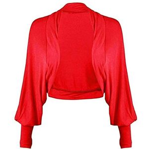 Womens Batwing Shrug bijgesneden vest dames lange mouw effen jersey stretch batwing top, Rood, 46/48 NL