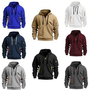 AHYAOFA Heren Hoodies Half Zip Pullover voor 21 P.i.Lot.s Workout Running Pullover Actieve Hoody met Zakken Sweatshirt Hooded Jas Tops, Khaki-2, 18-20