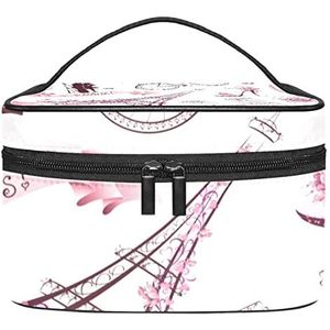 Paris Eiffeltoren Roze Liefde Make-up Organizer Bag, Reizen Make-up Tas Organizer Case Draagbare Cosmetische Tas voor Vrouwen en Meisjes Toiletartikelen, Meerkleurig, 22.5x15x13.8cm/8.9x5.9x5.4in