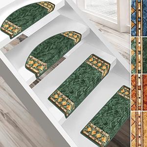 Floordirekt Rügen, halfrond of vierkant, trapmatten in 4 kleuren, duurzaam en onderhoudsvriendelijk, traptapijt voor binnen, groen, vierkant, 65 x 23,5 cm