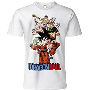Officieel DragonBall T-shirt, personages, saga, wit, kinderen, volwassenen en jongens, Wit, 9-11 Jaren