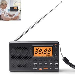 GOMETY Draagbare radio AM/FM/SW kofferradio, werkt op netstroom en batterijen, led-display met beste ontvangst, ingebouwde luidspreker, hoofdtelefoonaansluiting, wekker, timerfunctie voor thuis
