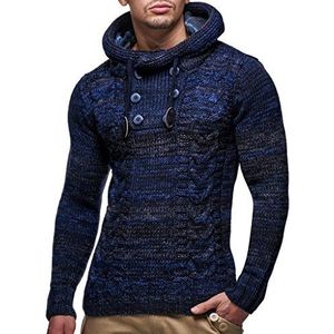 Leif Nelson Herentrui met capuchon, slim fit, hoodie, pullover met capuchon, lange mouwen, gebreide trui, sweatshirt, winterpullover 20227N, donkerblauw, S