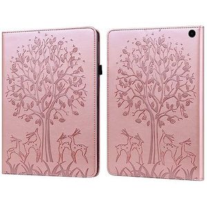 KAVUUN for Amazon Fire Max 11 Tree & Deer lederen tablethoes met reliëf (groen) (grijs) (roze) enz. (Color : Pink)