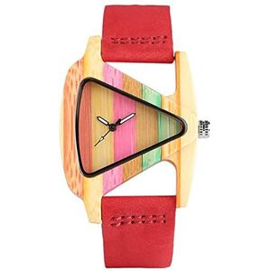 Handgemaakt Unieke kleurrijke houten horloge creatieve driehoek vorm Dial uur klok vrouwen quartz lederen armband horloge vrouwen pols Huwelijksgeschenken (Color : 2)