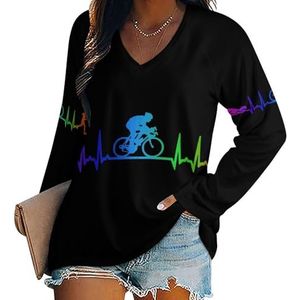 Triathlon Heartbeat damesshirt met V-hals en lange mouwen, casual losse pasvorm blouses