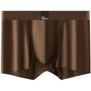 Hrnums Heren zijden ondergoed, zijdeachtige glanzende boxershorts met zijdeachtige textuur, zachte tanga's, bruin, L