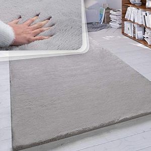 Hoogpolig vloerkleed woonkamer kunstvacht superzacht effen in versch. afmetingen en kleuren, Maat:200 cm vierkant, Kleur:Grijs