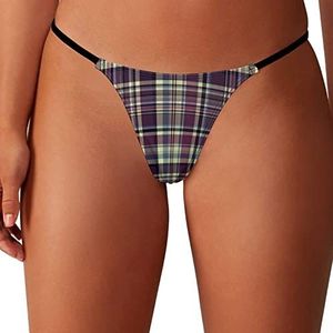 Vintage Paars Schotland Plaid Thongs Voor Vrouwen G String Ondergoed T-Back Stretch Bikini Slipje