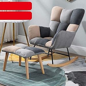 GZDZ Moderne schommelstoel met kruk gestoffeerde fauteuil schommelstoel met massief houten poten slaapkamer woonkamer ontspannen enkele bank (kleur: grijs roze)