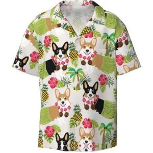 TyEdee Tropische bloemen en corgi print heren korte mouwen overhemden met zak casual button down shirts business shirt, Zwart, M