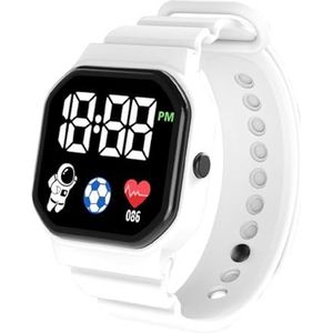 Leadthin Digitaal led-horloge, digitaal display, vierkant led-elektronisch horloge, studentensporthorloge met verstelbare riem, groot scherm, schokbestendig, Wit