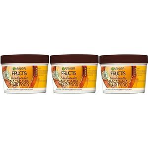 Garnier Fructis Hair Food Macadamia haarmasker, zonder siliconen, voor een natuurlijk haargevoel, 3 x 390 ml