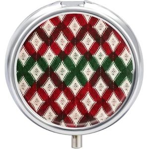 Met Diamant Patroon Pillendoos 3 Compartiment Reizen Pil Organizer 3 Times A Day Leuke Mini Pil Case voor Portemonnee & Pocket Draagbare Metalen Medicijndoos met Spiegel Ronde Dagelijkse Medicijnen