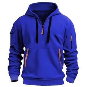 Trui met kwart rits heren lange mouwen workout hoodie vintage tactisch, heren kwart rits capuchon sweatshirt 1/4 rits trui lichtgewicht, halve rits hoodie sport capuchon tops met zak (Blue-a,