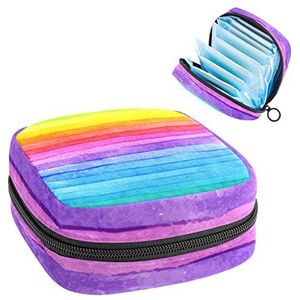 Stripe Rainbow,Periode Pouch Draagbaar,Tampon Opbergtas,Tampon Houder voor Portemonnee Vrouwelijke Product Organizer, Meerkleurig, 4.7x6.6x6.6 in/12x17x17 cm