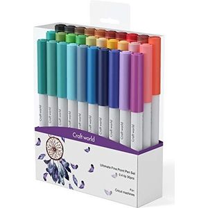 CRAFT WORLD 0,4 Tip Fine Point Pennen voor Cricut Maker 3/Maker/Explore 3/Air 2, Ultimate Fine Point Pennen Set van 30 Pack Diverse Gereedschap Accessoires Schrijven Tekening Pen Compatibel met Machine