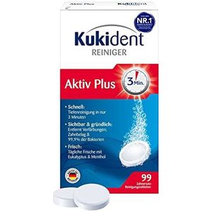 Kukident Aktiv Plus Reinigingstabletten voor het reinigen van kunstgebit, tandprothese en gebit, 1 x 99 tabletten