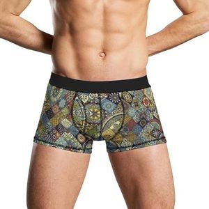 Geruite etnische bloemenfiguren heren boxershort zacht ondergoed stretch tailleband trunks panty